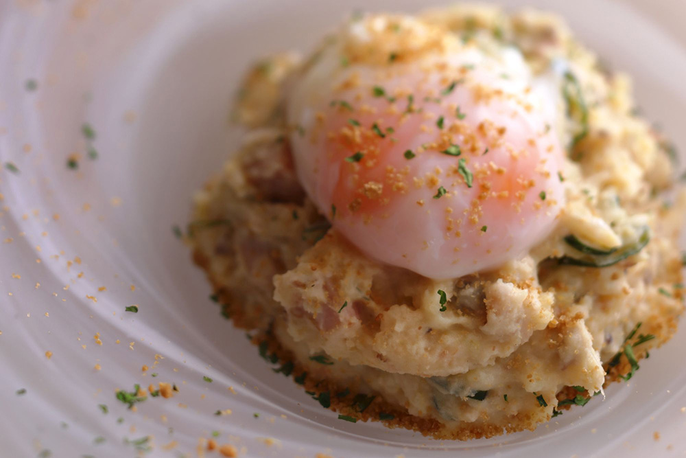 ぬかを乾炒りするとカラスミのよう！「サバへしこのポテトサラダ」